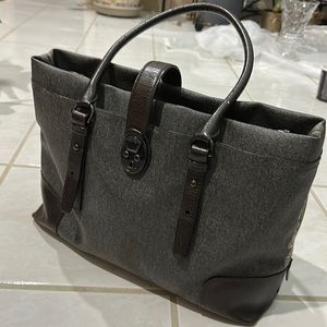 Tumi gray with leather brown trim computer bag